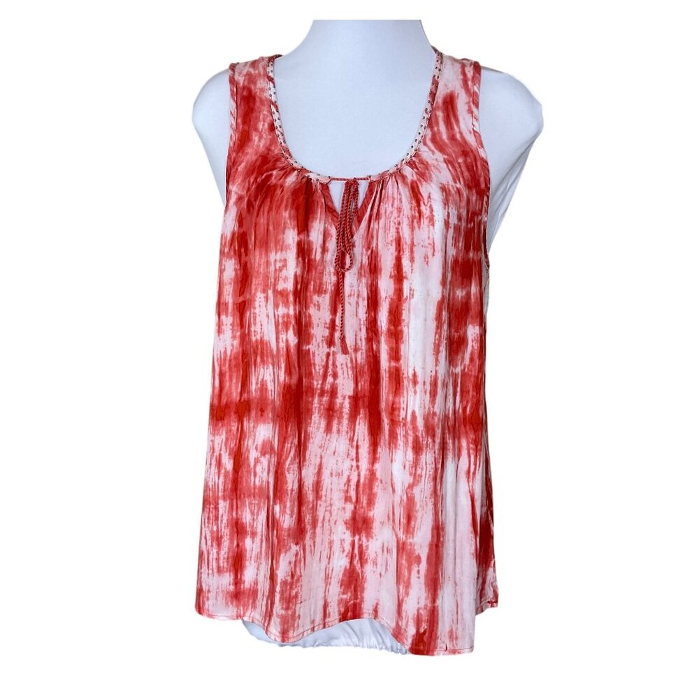 Beach Lunch Lounge Sleeveless Tassel Tie Embellished Tie Dye Top Small